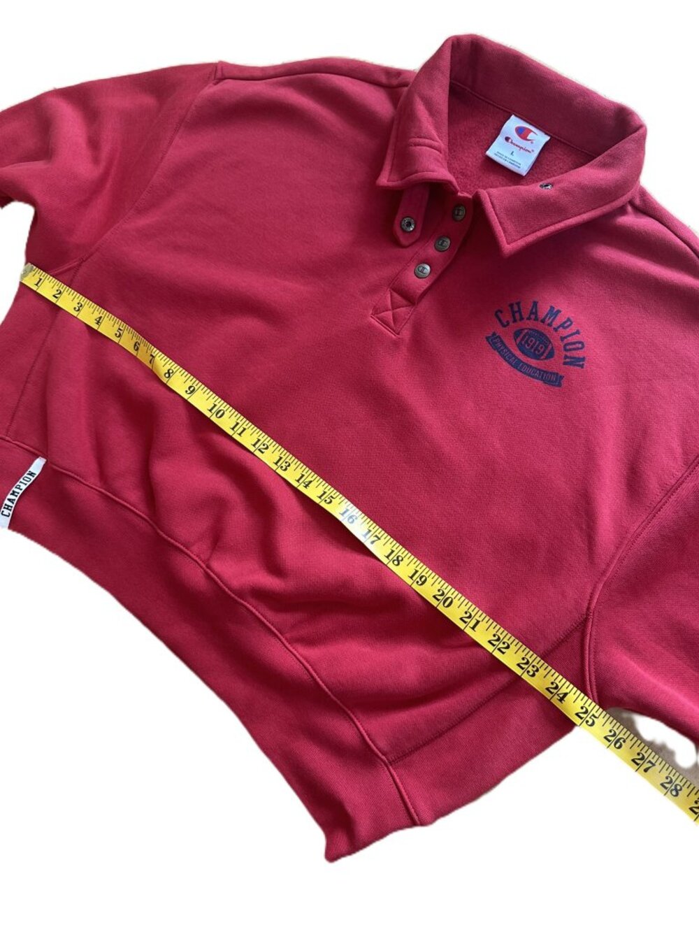 Champion Sweatshirt Women Large Red 1/4 Snap Cropped Pullover Fleece w/ Collar - Picture 12 of 14